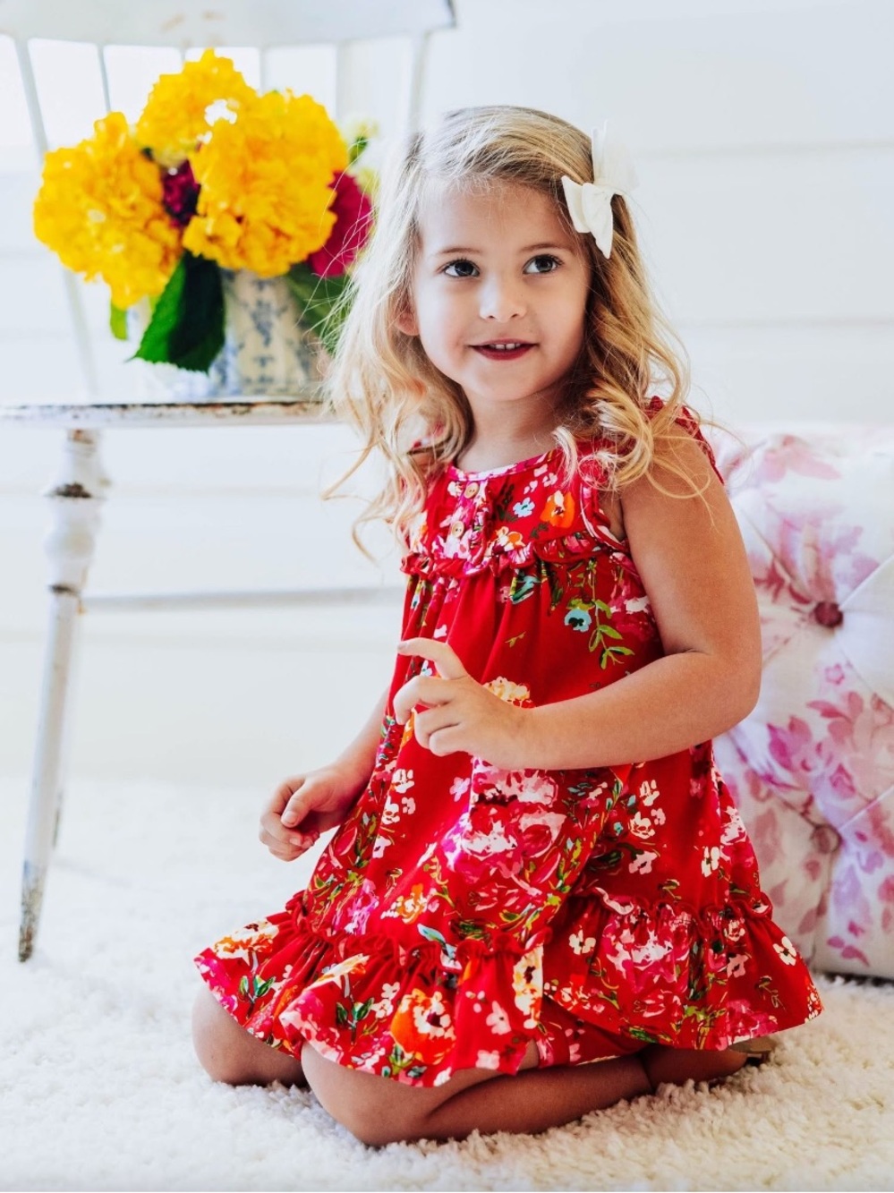 Sweet honey Red Floral Girls' Sundress
